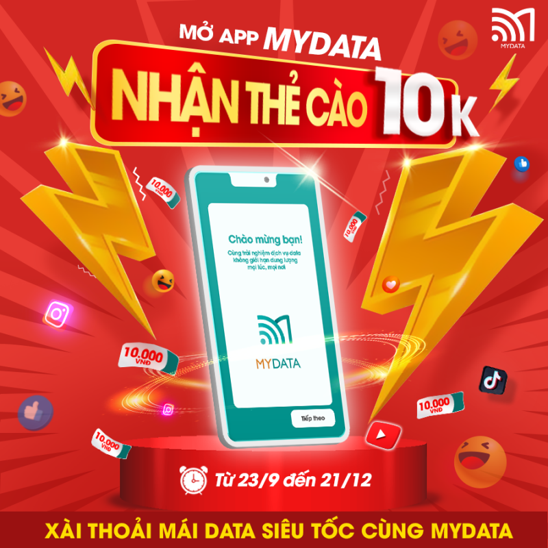 Mở app MyData nhận thẻ cào 10k
